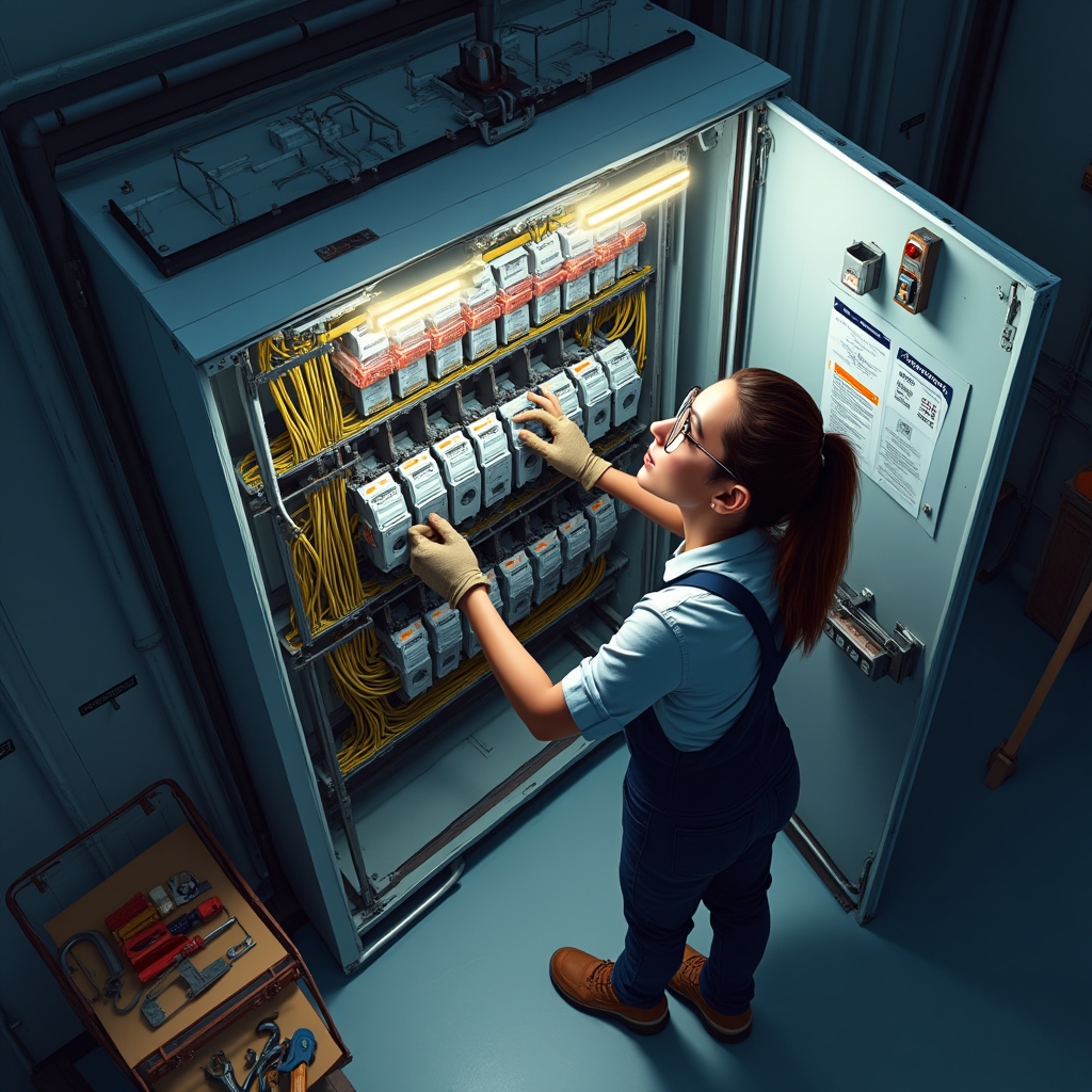 Cuadro eléctrico industrial siendo revisado para ampliar potencia disponible